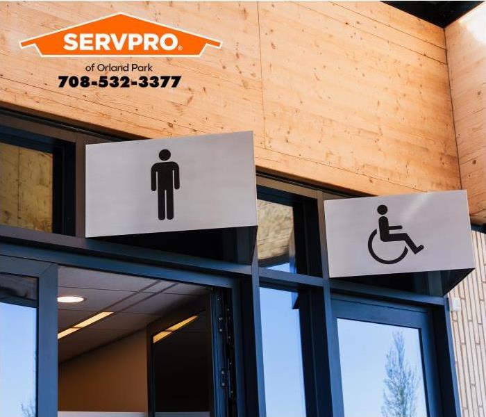 Signs and entrances to public restrooms are shown.